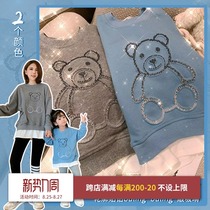  mini denim parent-child sweater girls fake two-piece long-sleeved T-shirt spring new mother-daughter baby bear top