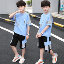 Boys summer suit 2021 new childrens middle and large children handsome boy summer short-sleeved two-piece set Korean version 12-year-old