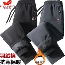 Fugui Bird Winter Down Cotton Pants Men Sports Pants Big Code Casual Pants Thickened Warm Straight Barrel Pants Dad Dress