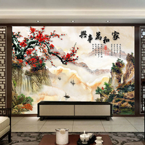 Hyundai and Wanshixing integrated wallboard TV background wall living room plum blossom bamboo fiber film and television Wall wallboard