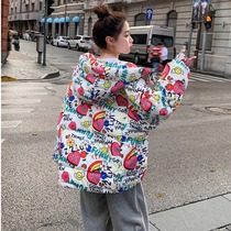 Autumn and winter pregnant women coat fashion graffiti winter pregnant women down cotton clothing loose thick short windproof pregnant women cotton clothes