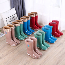 Rain shoes womens high tube rain boots long water boots water shoes plus velvet anti-slip rubber shoes cover shoes fashion winter rain shoes middle tube rubber boots