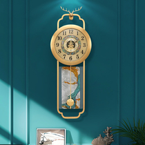 New Chinese style brass wall clock Light luxury entrance decoration clock Home living room creative luxury wall clock Fashion swing clock