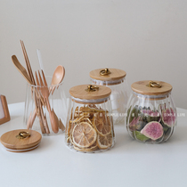 Vintage Japanese vertical pattern glass jar multigrain seal jar can candy jar dried fruit storage jar kitchen storage jar tea jar