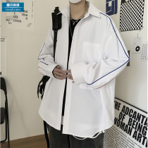 Gangfeng side webbing long-sleeved shirt male autumn ins couples loose clothes trendy brand student coat