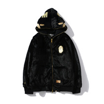 bape Black Gold Dark Wind Embroidered Shark Hooded Coat Cotton Hip Hop Loose Warm Hairy Woodie