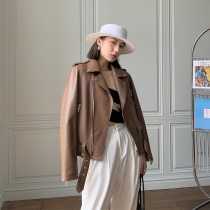 Imported sheepskin leather leather jacket female motorcycle leather jacket short 2021 Spring and Autumn New sheep leather jacket