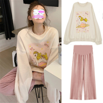 2021 autumn pregnant women autumn suit fashion out spring and autumn tide mom foreign style loose casual sweater two-piece set