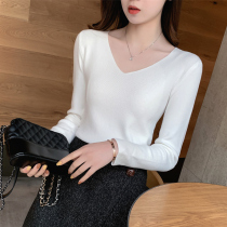 2021 New Joker slim slim tight V collar long sleeve base sweater thin thread coat sweater female spring and autumn