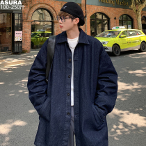 oversize denim long sleeve shirt men plus size tide fat loose spring autumn coat windbreaker Japanese vintage