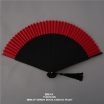 Monster girl Japanese half red and black bone JK photo fan dark retro black girl style Chinese style bamboo fan