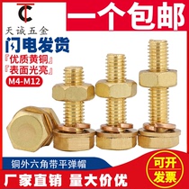 M4M5M6M8M10M12M14M16 Brass screw All copper nut set Hexagon bolt flat pad elastic pad combination