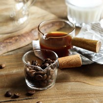 Coffee measuring cup wooden handle Italian glass Mini Milk Cup wooden handle handle milk can dish household milk can Restaurant coffee machine