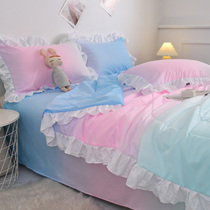 2022 Spring Summer Bed Bedding Princess Bed Linen Cover Macaron Candy Pure color washed cotton three-four-piece set