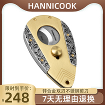 HANNICOOK Hanni Cook Retro Cigar Knife Stainless Steel Double Blade Cigar Cutter Leather Gift Box Packaging High-grade