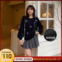 Cai Duobao large size womens fat sister 2021 Winter new hot diamond bow plus velvet padded sweater 200 Jin