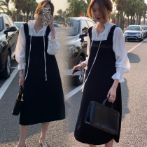  Pregnant womens autumn suit fashion out of foreign style net red loose tide spicy mom spring and autumn two-piece strap dress