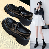 Retro small leather shoes womens summer 2021 New English style pine cake thick sole shoes black jk Mary Jane shoes