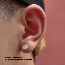 TWO LEAVES S925 sterling silver full diamond zircon earrings European and American hip hop men and women hiphop Joker Street