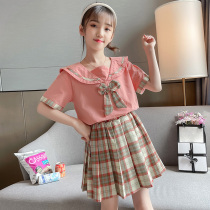 Girls jk uniform set summer 2021 new Western style net red 8 childrens college style pleated skirt two-piece 9-year-old
