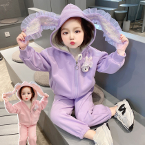 Girls clothing fashionable suits Western-style childrens winter baby autumn and winter models plus velvet thickening two-piece childrens winter clothing