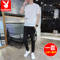 Playboy ice t-shirt mens short-sleeved 2021 summer ice silk thin casual suit trend set handsome