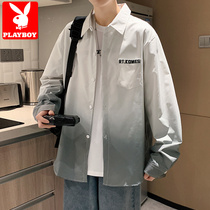 Flowers Playboy shirt Mens long sleeves Spring autumn season Gradient Uppie Handsome Loose-inch Inch Clothing casual Chains Lining Coat