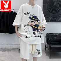 Playboy casual shorts men summer ice silk waffger five-cut men handsome wear short sleeve suits