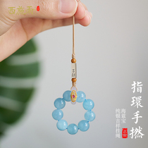 Natural aquamarine mobile phone chain pendant crystal ring pendant small hand twist anti-drop mobile phone lanyard around finger soft goddess