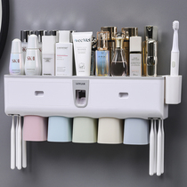 Toothbrush rack non-perforated brush Cup hanging wall-type mouthwash Cup toilet wall-mounted dental cylinder storage box