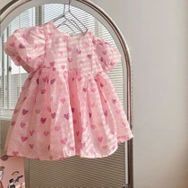 Girls 2021 summer new female baby dress pink love bubble sleeve skirt cute princess tutu