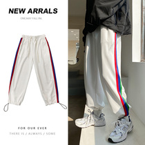Color striped sports pants mens trend autumn wear straight tube casual pants Boys High Street