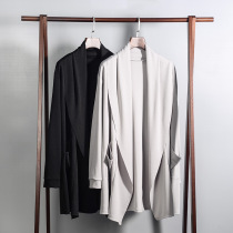 Solid color High Street windbreaker men spring and autumn men long shawl cloak trend slim cardigan jacket