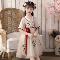 Hanfu girls ancient costume super fairy 2021 new short-sleeved thin section kimono skirt summer dress Chinese style childrens Tang dress summer