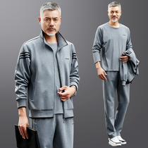 Sports suit mens spring and autumn middle-aged sportswear mens autumn three-piece Large size middle-aged and elderly mens casual dad