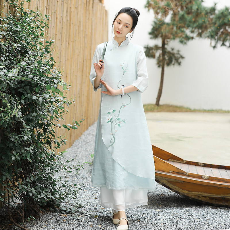 Cheongsam modified dress 2020 new autumn dress Chinese style art castor loose cover belly tea dress female 698