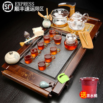 Household set of purple sand kung fu tea set glass pot tea four-in-one body automatic solid wood tea tray tea ceremony