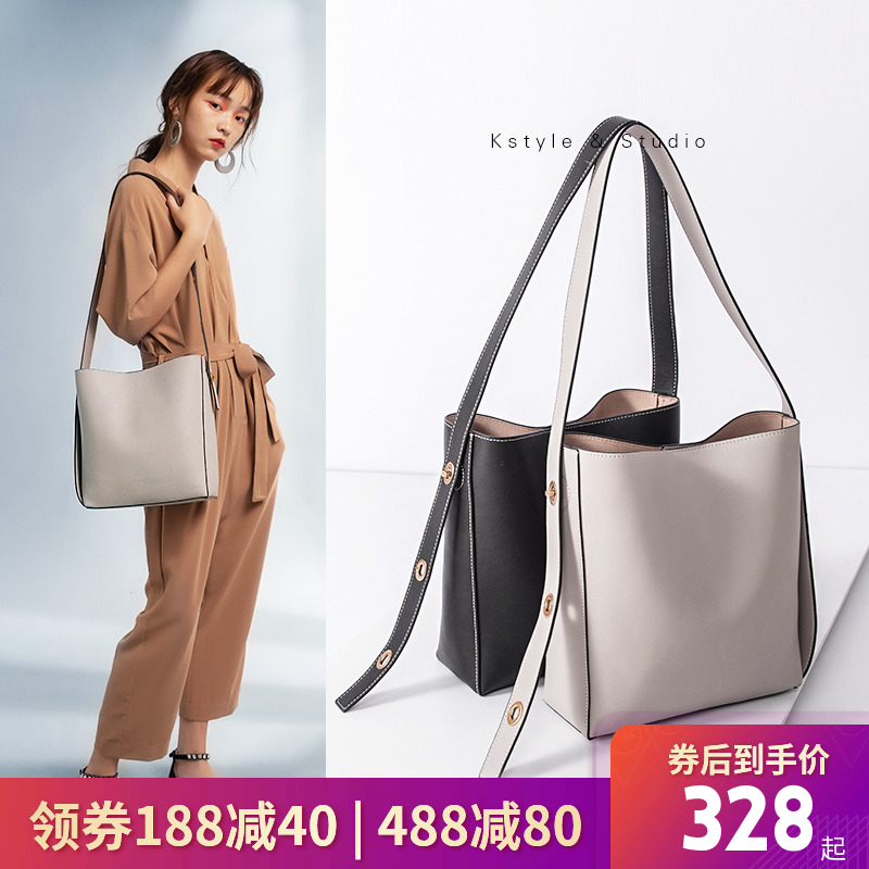 New high-grade leather bucket package for ladies in autumn and winter soft leather fashion with one shoulder slanting