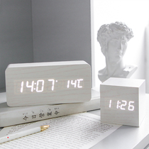 Simple wooden alarm clock LED silent electronic clock creative fashion bedside clock dormitory seat clock pendulum luminous clock