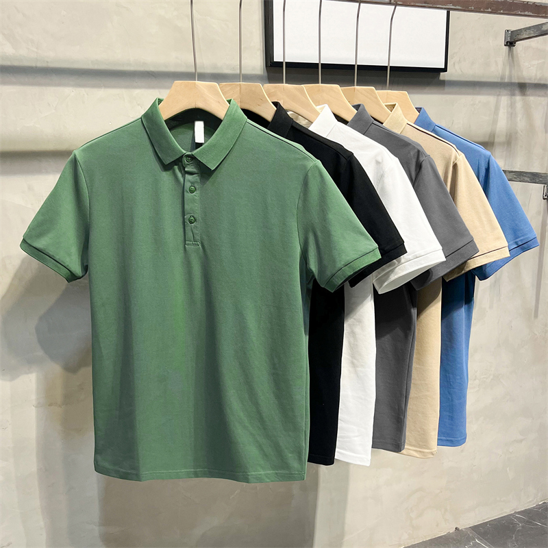 Solid color button lapel ice polo shirt for boys casual short sleeved T-shirt loose half sleeved pullover top bottom shirt