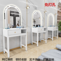 Net red barber shop mirror hair salon special hair salon hair cutting mirror table one-piece cabinet with lamp free punch net red