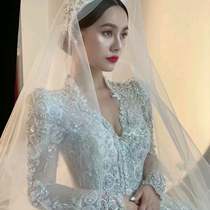 (Queen) 2021 new high-end luxury palace style temperament big tailing wedding dress long sleeve luxury main yarn