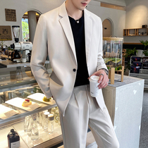 Off-white casual suit mens handsome jacket two-piece Korean version of the trend loose small suit suit temperament spring and autumn