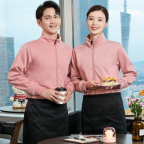 The hotel waiter overalls long sleeve autumn and winter of fast-food restaurants hot pot restaurant plus velvet sweater custom men and women work clothes