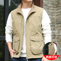 Middle-aged outdoor sports vest mens multi-pocket workwear on both sides plus velvet plus size fishing spring and autumn winter wear apiece