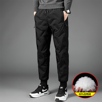Down pants men wear winter straight tube loose thick thick warm casual pants outdoor sports cold white duck down mens pants