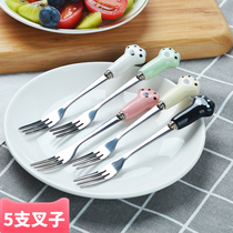 Household stainless steel fruit fork storage can set children's creative cute ins Nordic style Korean cake fork