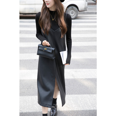 taobao agent Polyurethane winter slip dress, V-neckline