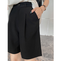Five-point suit shorts womens summer wear loose thin high-waisted half pants slim wide legs straight Hong Kong flavor middle pants