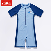 Childrens swimsuit Boys summer one-piece cute small medium and large childrens short-sleeved beach boys Baby quick-drying beach swimming trunks